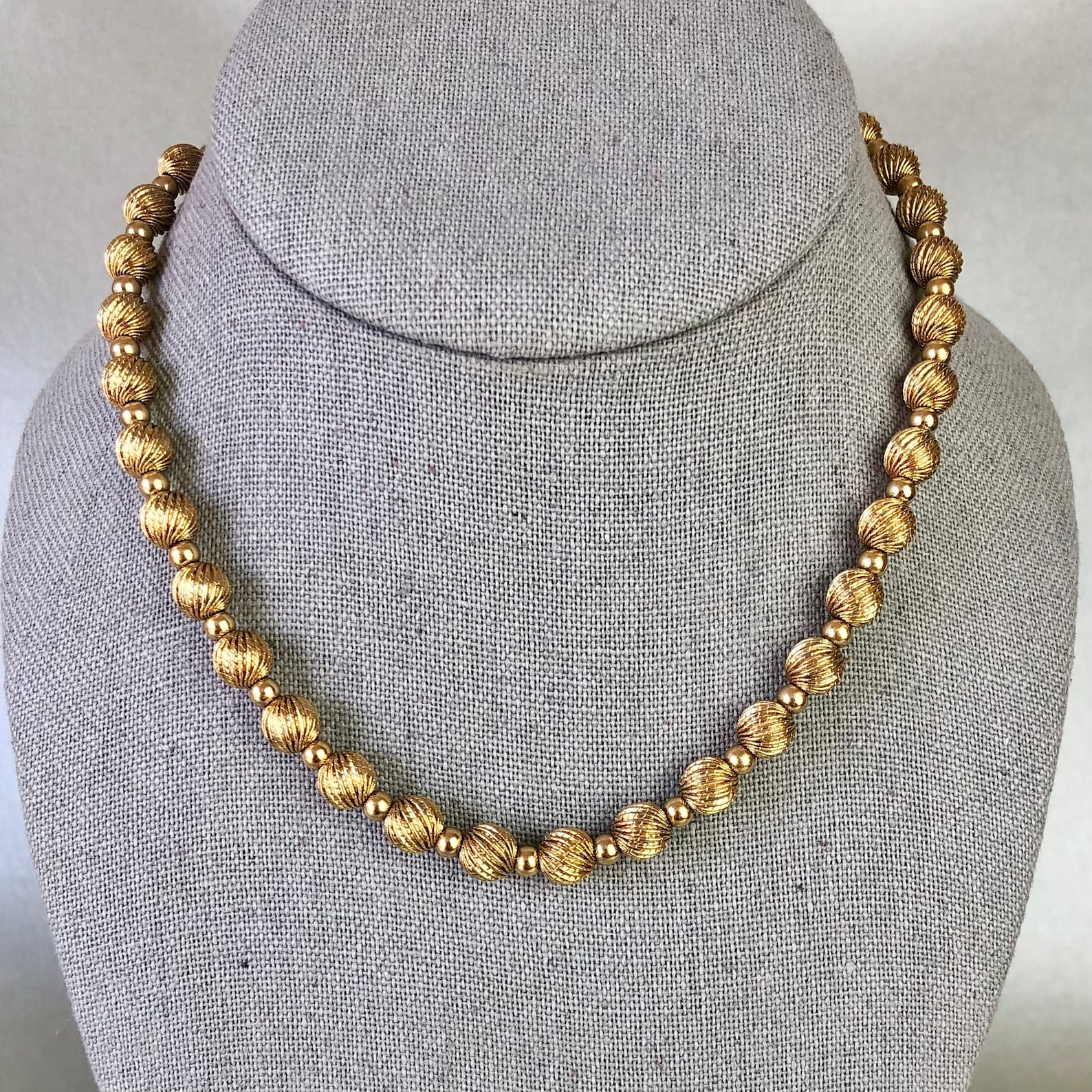 Vintage Napier Beaded Necklace, Gold Tone Metal Beads Chain Choker
