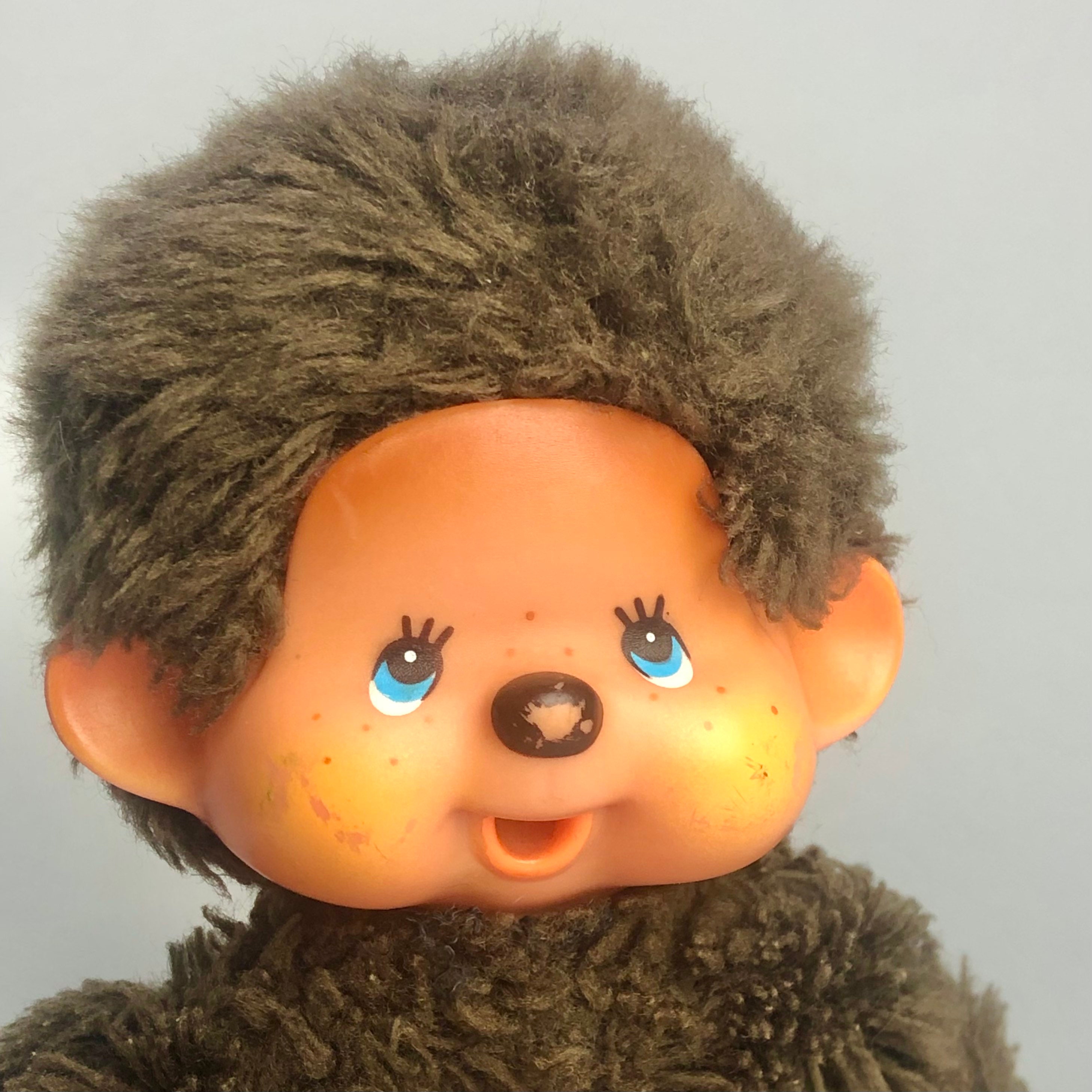 Vintage Monchhichi Sekiguchi Mono Chupete Peluche Juguete Piel