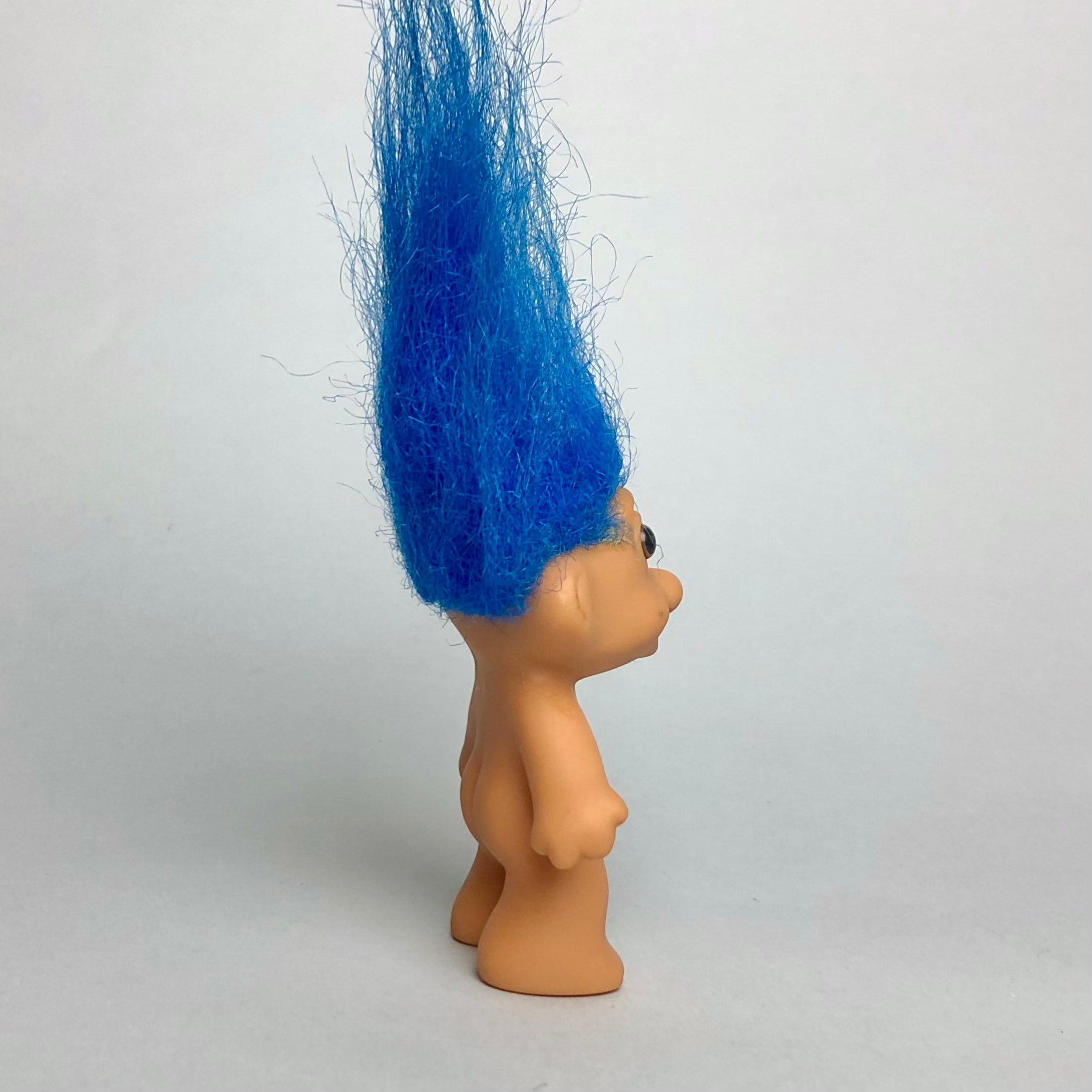 Vintage 90s German Troll Gnome Rubber Toy Blue Hair Fairytale