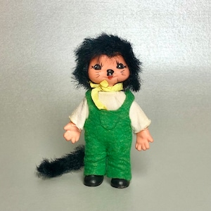 Vintage GDR Kitten Cat Mini Doll, Hand Painted Face Black Hair Eyes Native Costume Animal Collectible Retro Toy, Gift for friend