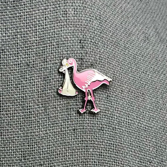 Vintage Pink Flamingo Newborn Baby Mini Pin, Silv… - image 5