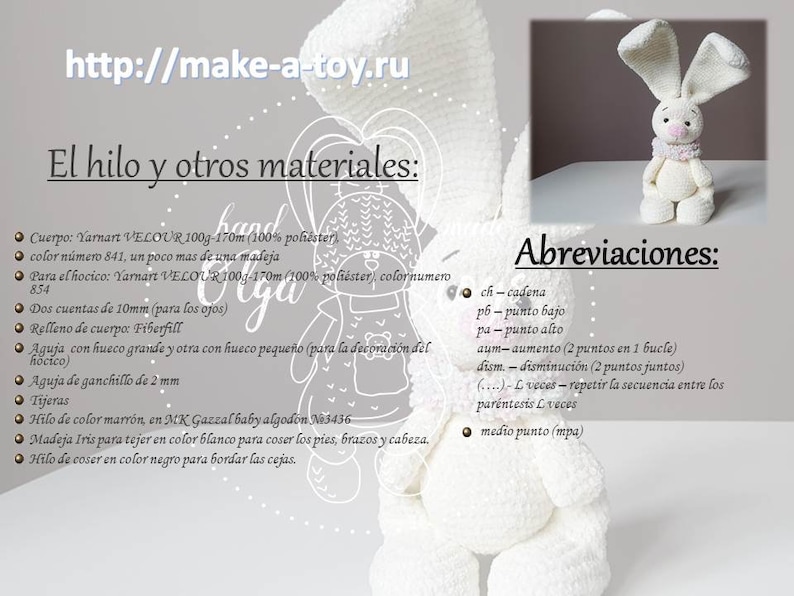 Amigurumi tutorial PDF file Amigurumi Pattern Bunny Crochet Patron Conejo Sonya Espa\u00f1ol
