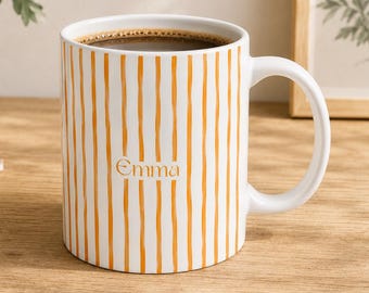 Personalized Name Mug Custom striped Ceramic Coffee Cup Gift For Mom Coffee Lover Gift For Her Birthday Unique Aesthetic Present For Women