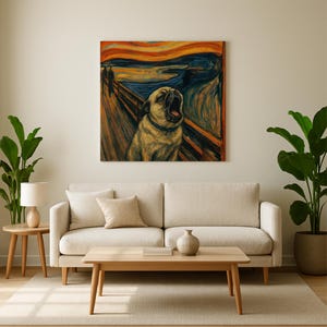 Howling Pug Canvas Print – The Scream Parody Wall Art on Square Matte Canvas image 1
