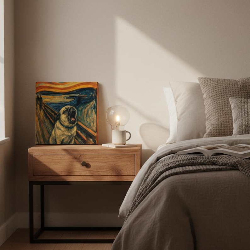Howling Pug Canvas Print – The Scream Parody Wall Art on Square Matte Canvas image 4