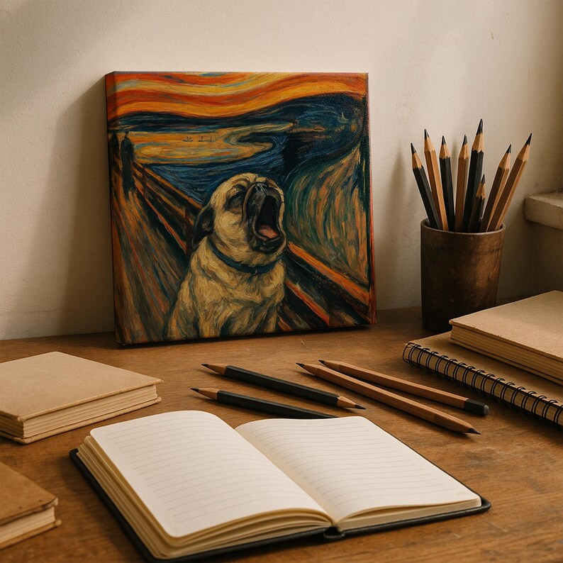 Howling Pug Canvas Print – The Scream Parody Wall Art on Square Matte Canvas image 8