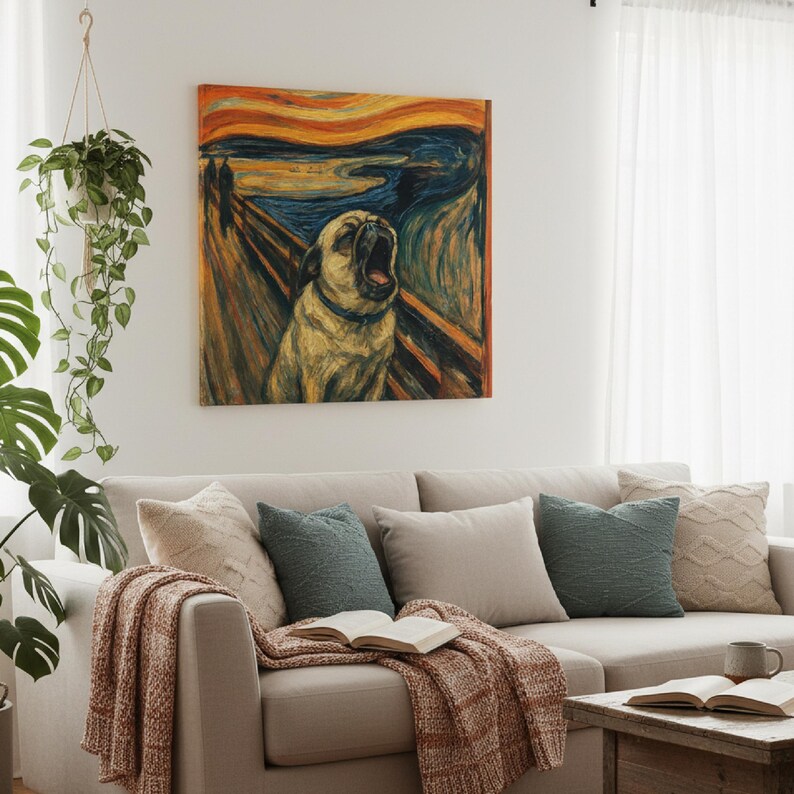 Howling Pug Canvas Print – The Scream Parody Wall Art on Square Matte Canvas image 3