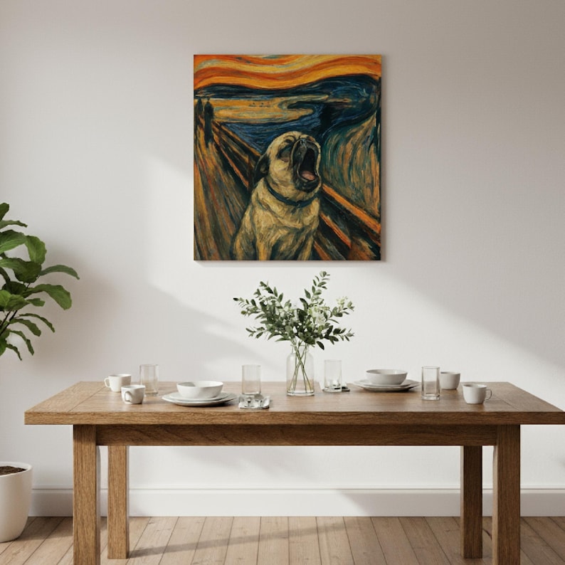 Howling Pug Canvas Print – The Scream Parody Wall Art on Square Matte Canvas image 6