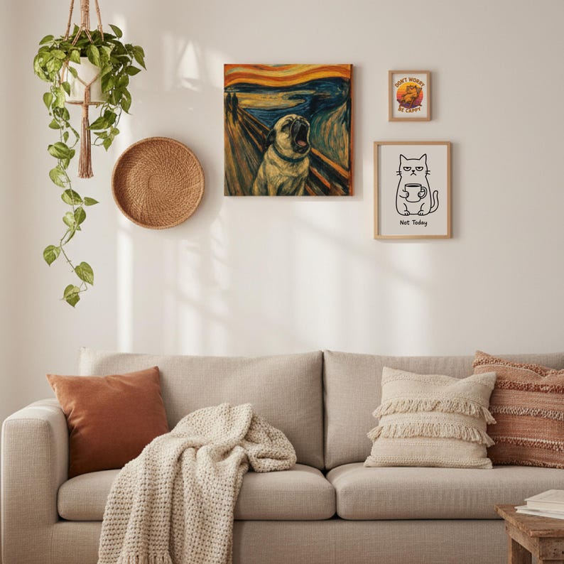 Howling Pug Canvas Print – The Scream Parody Wall Art on Square Matte Canvas image 5