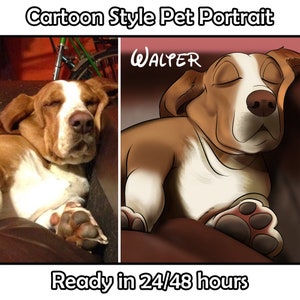 Cartoon Style Custom Pet Portrait - Digitally Handmade Artworks | Cat & Dog Portrait from Photo | Gift for pet lover