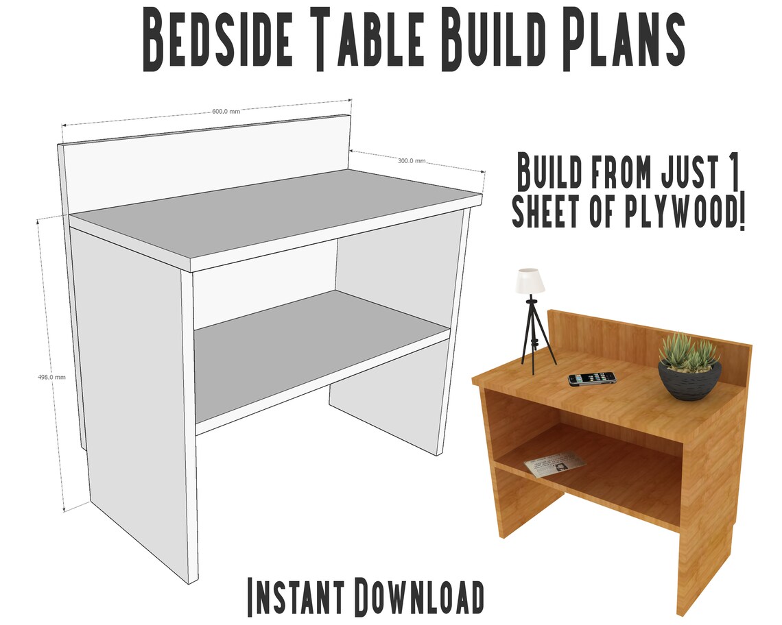 Bedside Table Plans Furniture Build Plans Woodworking Plans Etsy