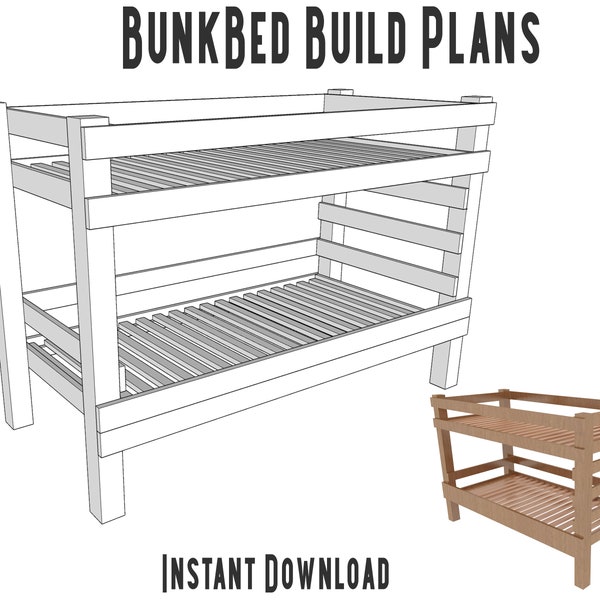 Bunk bed plans, diy bunk bed build plans, bed woodworking plans, childrens bunk bed self build plans