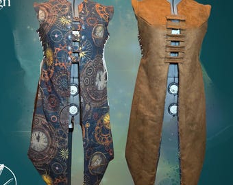 Steampunk Time Traveler Reversible Fantasy Cosplay Tabard with Pockets Large – Adjustable Fit, Breathable Cotton & Microsuede