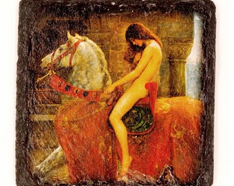 Lady Godiva: Pre-Raphaelite Slate Coaster