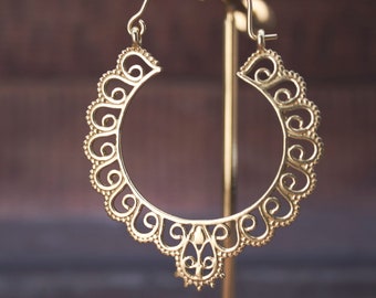ethnic hoops earrings - boho jewelry - indian brass earrings - gold hoops earrings - brass jewelry