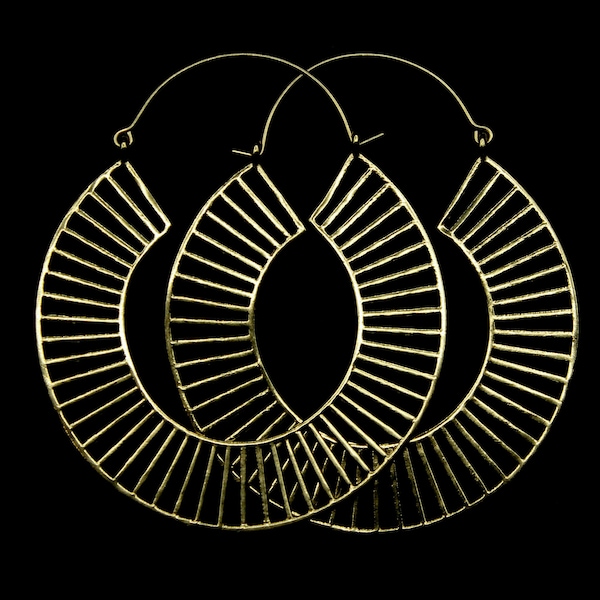 Large ethnic hoops - large boho earrings - golden hoops - brass earrings - handmade jewelry
