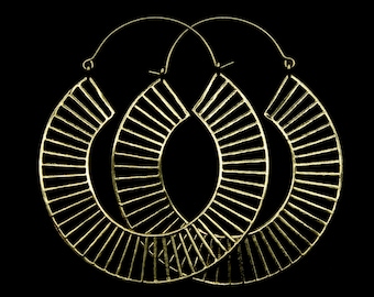 Large ethnic hoops - large boho earrings - golden hoops - brass earrings - handmade jewelry