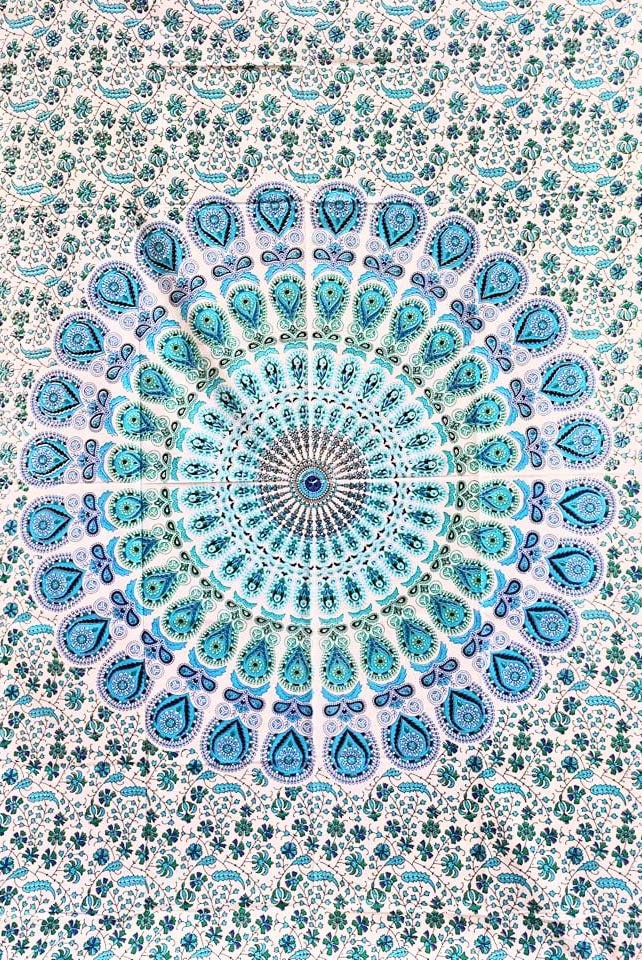 Tenture Murale - Mandala Wall Hanging Mandala White&blue Deco Wandbehang Hippie Boho Decor