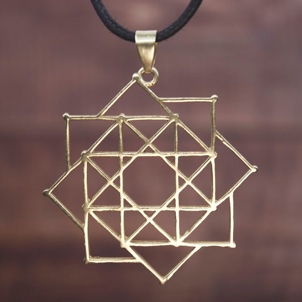 Pendentif géométrie sacrée - boho - collier ethnique en laiton doré - bohème