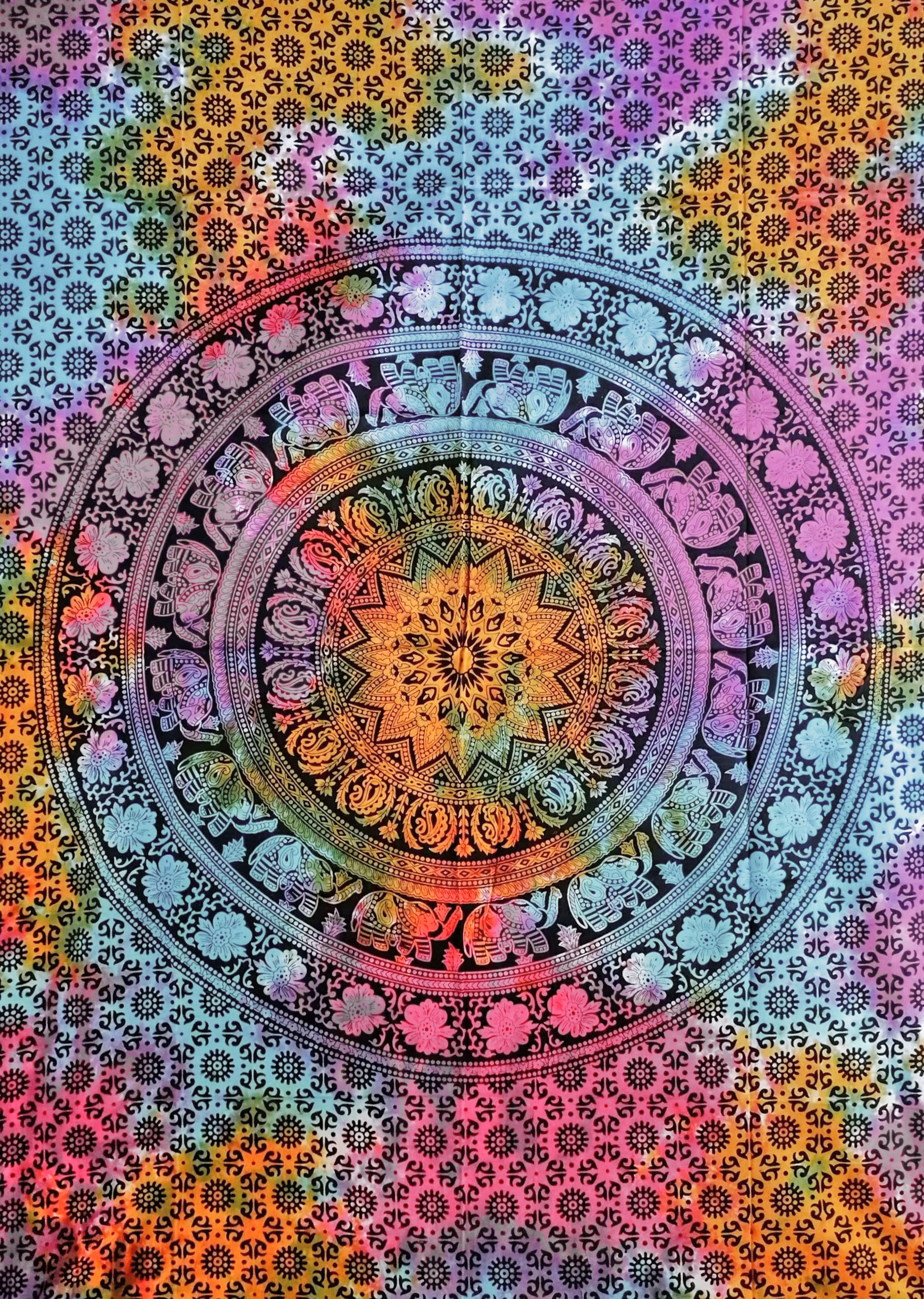 Tenture Murale - Wall Hanging Mandala Multicolore Elephant Wandbehang Deco Decor Boho Hippie- Inde