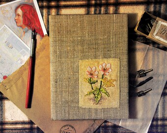 Hard cover notebook with cross-stitch floral embroidery Thick 160 gsm watercolor sketchbook
