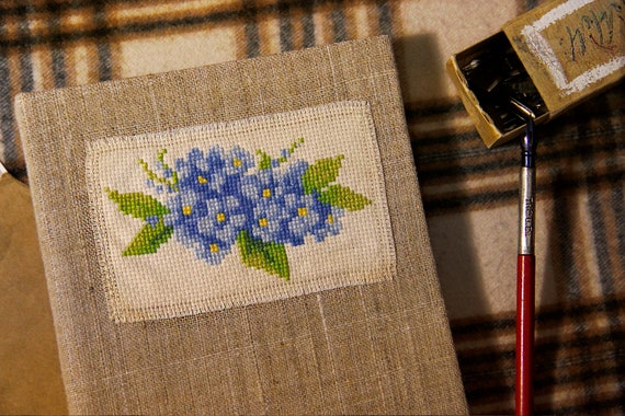 Hard cover notebook with cross-stitch floral embroidery Thick 160 gsm watercolor sketchbook