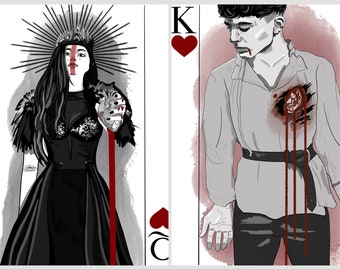 king & queen of hearts print set | art poster | wall art | playing card art