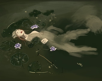 ophelia art print | literary art | digital art | art poster | dark academia art
