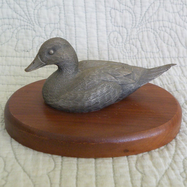 Pewter Duck on a Wood Base