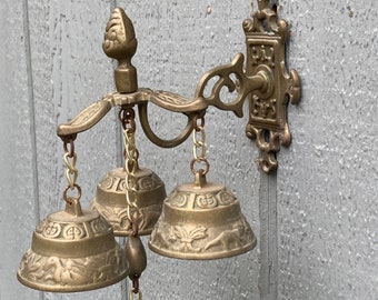 Vintage Brass Triple Bell Shopkeeper's Store Style MCM Doorbell Chime