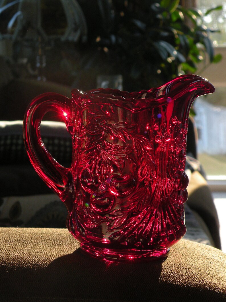 Mosser Red Glass Creamer With Embossed Cherries Etsy