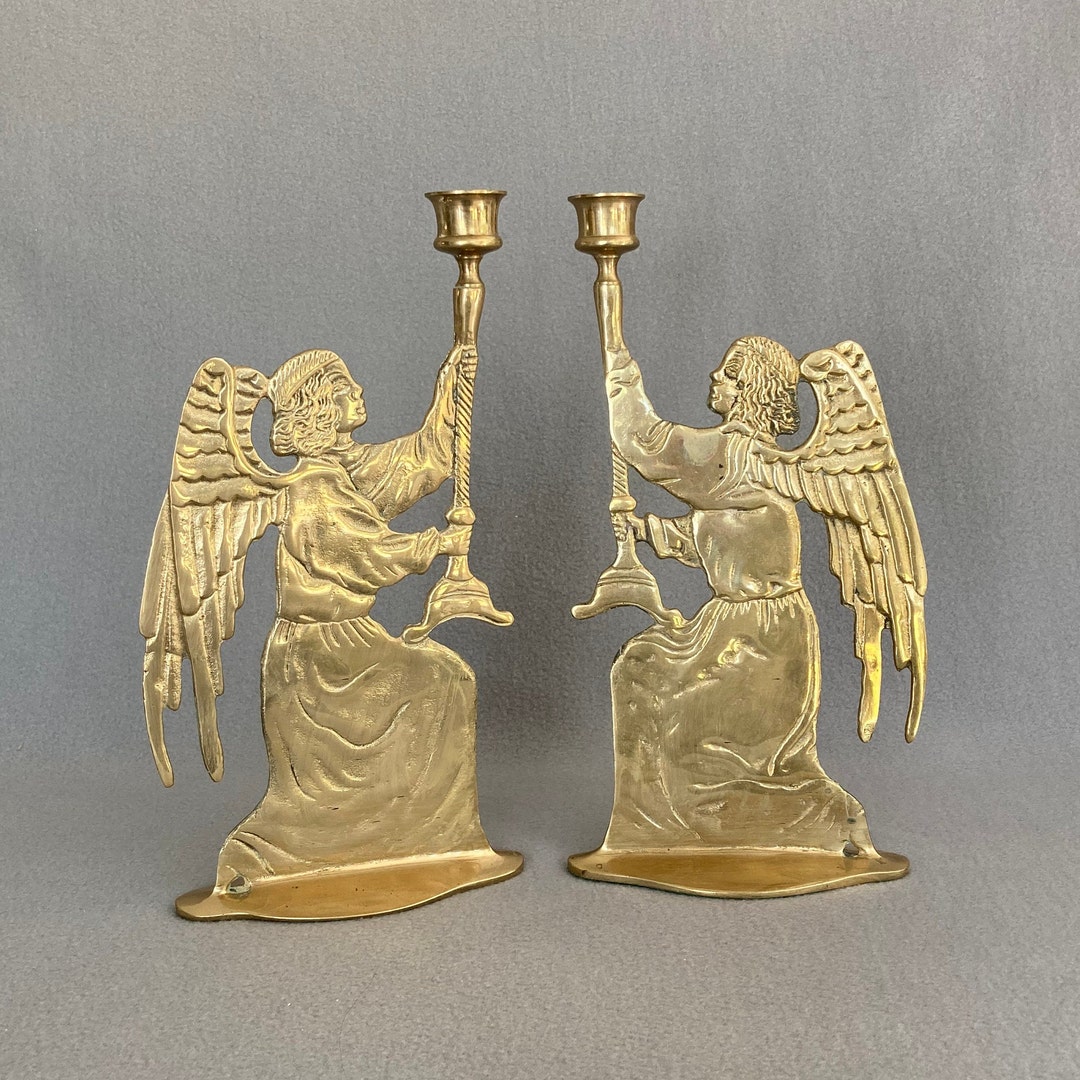 Midcentury Brass Angel Candlesticks 12 Tall Vintage Set of 2 Etsy