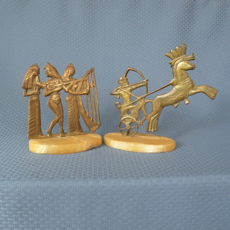 Brass Egyptian Silhouettes on a Marble Base
