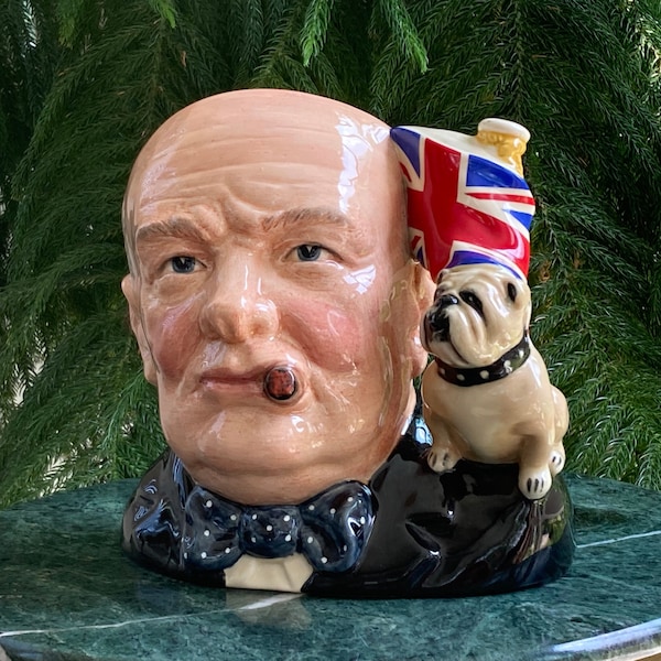 Royal Doulton Winston Churchill with Union Jack and Bulldog Handle Large Toby D6907 - Character Jug of the Year 1992