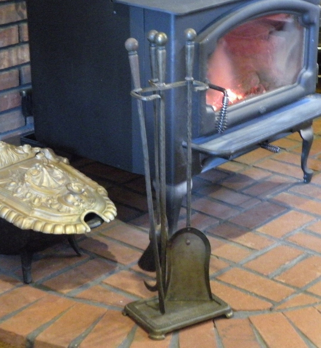 Vintage Hammered Cast Iron Fireplace Tool Set With Stand - Etsy Singapore