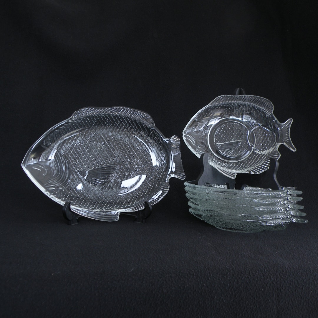 Vintage Clear Glass Fish Plates / 7 Pc Set for Shrimp Cocktail Etsy
