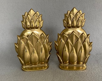 Virginia Metalcrafters Pineapple Bookends - Hollywood Regency Style - Vintage Newport Brass Decor
