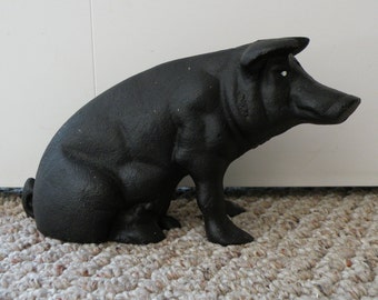 Vintage Cast Iron Piggy Bank - Heavy 5 lb. Farmhouse Style Doorstop - Country Kitchen Decor