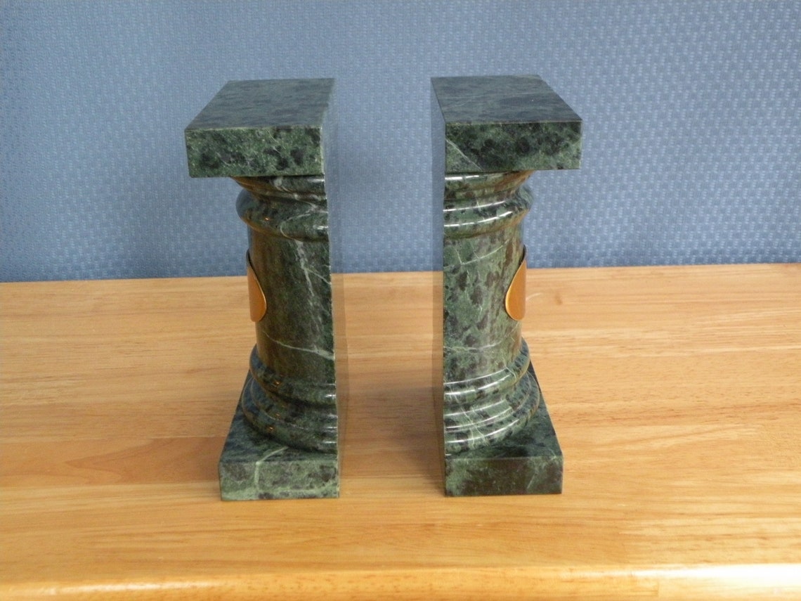 Green Marble Column Bookends Etsy