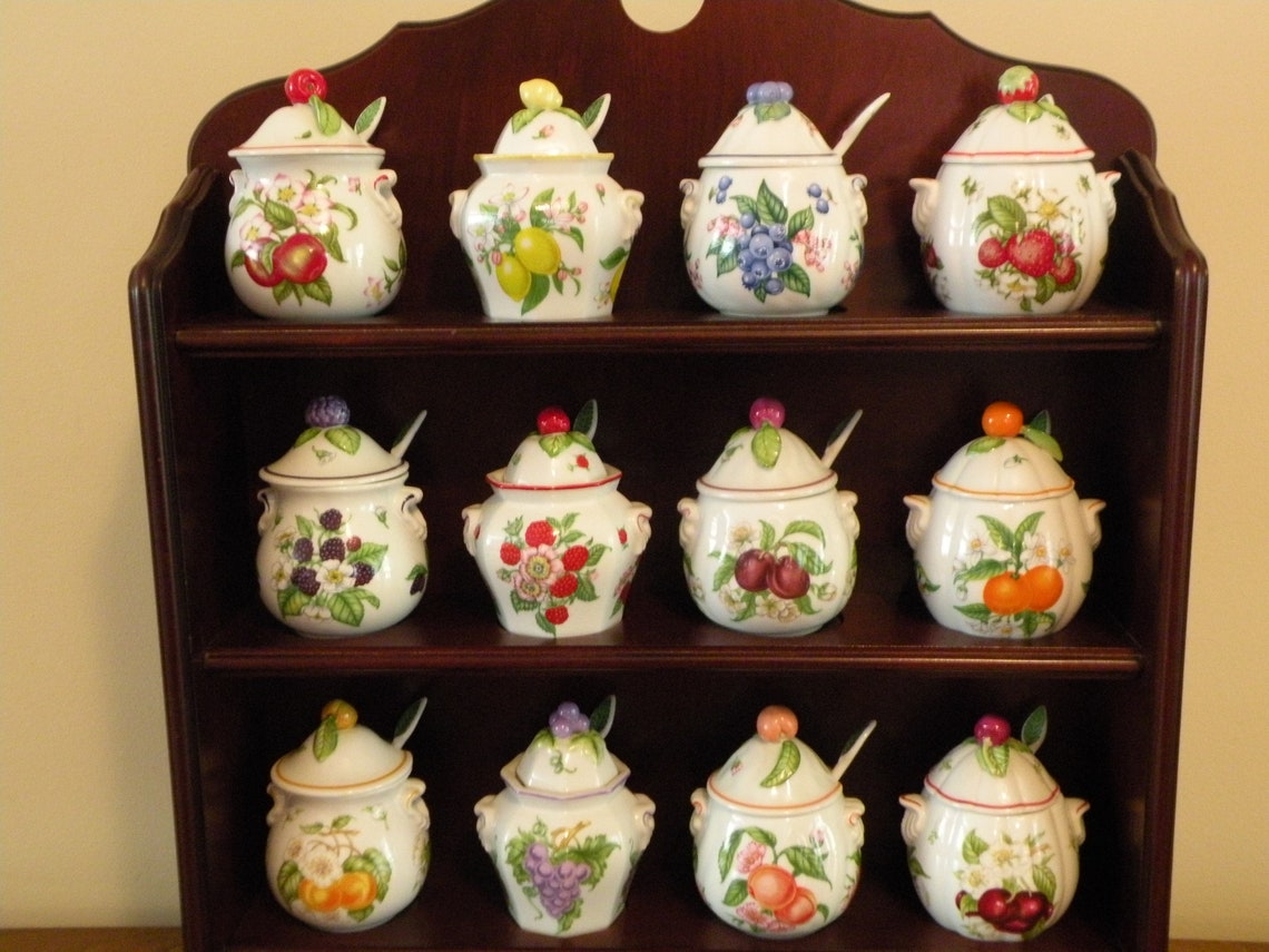 Complete Set of 12 Lenox Orchard Porcelain Jam Jars with Lids Etsy