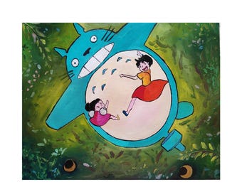 Flygande Totoro oljemålning: Ghibli Studiokonst på duk (16*20")