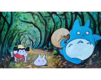 Totoro & Mia-målning: Ghibli Studio Art (18x24)