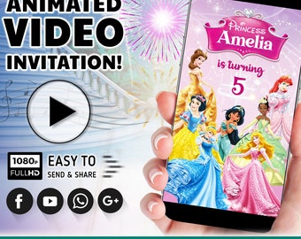 PRINCESS Birthday Video Invitation, Princess Party Invitation Digital, Princess Video Invite Birthday Animated Evite Mobile