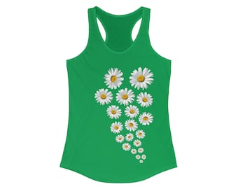 Unique Daisy Tank Top Shirt, Boho Minimalistic Retro Daisy Flower Shirt, Floral Tank Top, Wildflowers Tee, Gift for Her, Women's Shirts