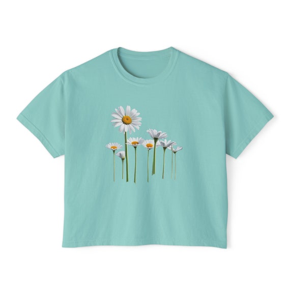 【CPGN STUDIO】Daisy Flower Short Sleeve T-shirt XCHQRTI Daisy Flower Shirts for Women Short Sleeve Tops