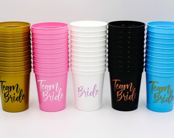 Bulk 5-10packs, Team Bride Cups, Bride Cups, 16oz Plastic Reusable cups, Bachelorette Party, Bridal Shower, Favors, Party Decorations