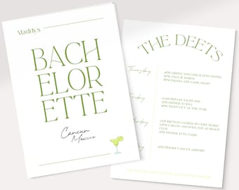 Moderne Bachelorette Einladung, Reiseplan Vorlage, Cancun (Digitaler Download)