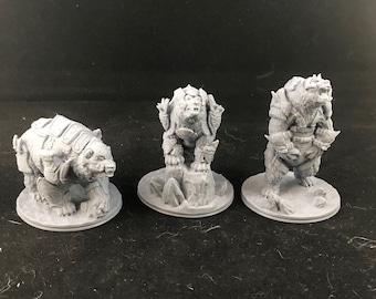 Set of 3 Battle Bears - 28mm Scale Miniatures for Tabletop RPGs