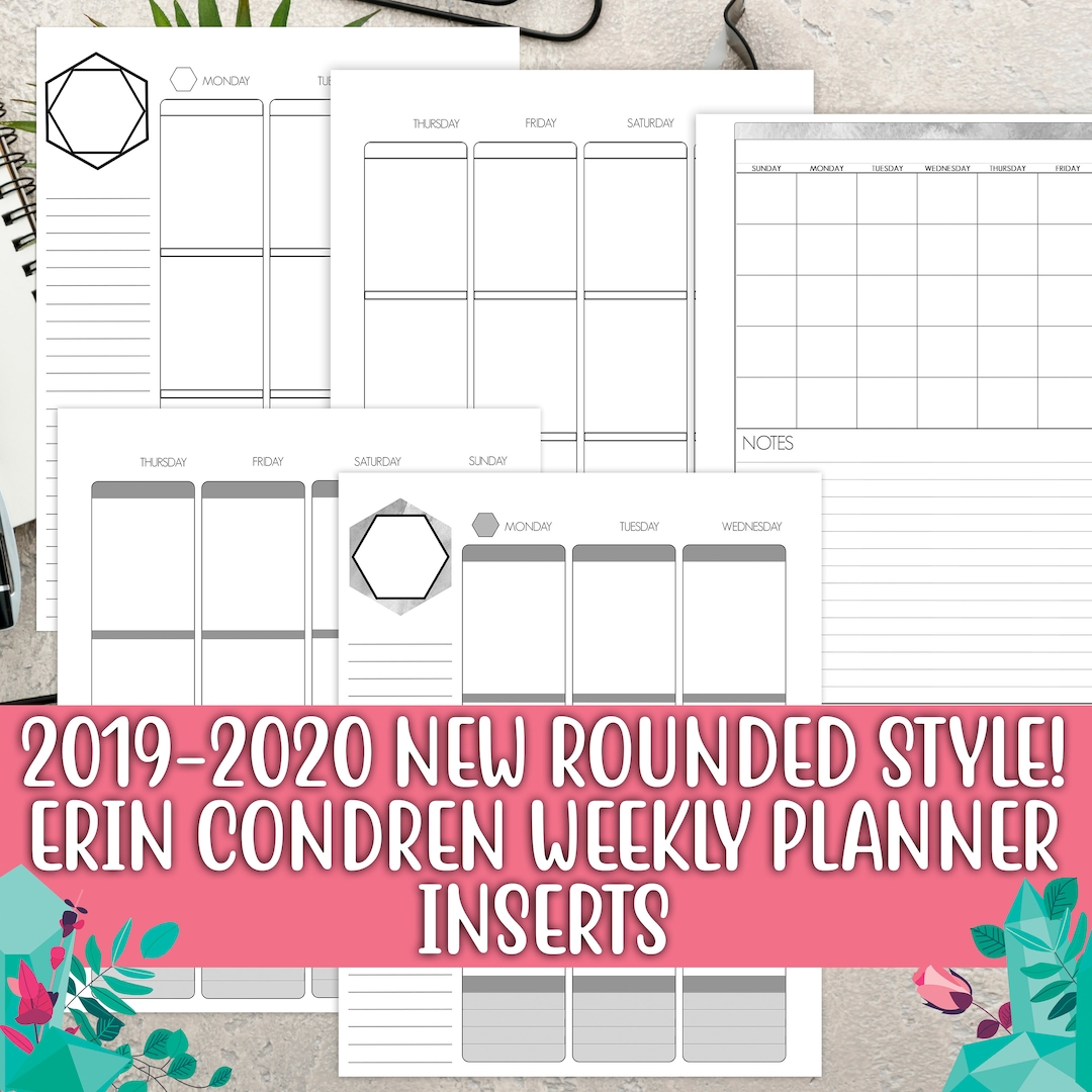 New Rounded Style Erin Condren Printable Weekly Vertical Planner Insert ...