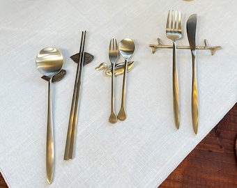 Korean Premium Bronzeware BANGJJA YUGI 한국 유기 놋그릇 - Spoon Rest - Fork Rest - Cutlery Rest - Made in Korea